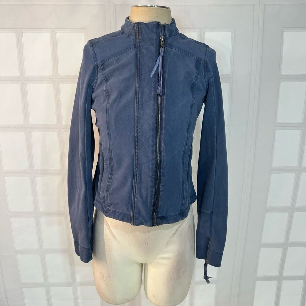 🔥5/$25 sale🔥 Peyton Jensen Evereve Blue Full Zip Lined Cotton Blend Moto Jacket